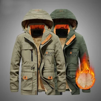 Kış Ceket Erkekler Taktik Askeri Ceketler 2023 Rahat Açık Su Geçirmez Ceket Büyük Boy Polar Kış Erkek Ceket Şapka ile 5XL