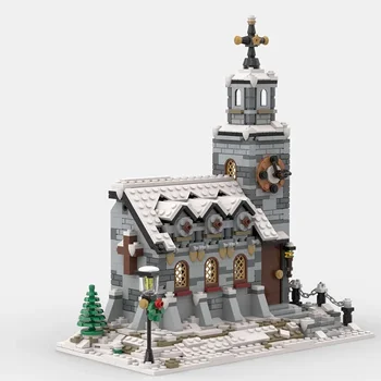 Kış Köy Kilise Yapı blok seti Şehir Sokak Kar Evi Modüler Mimari Tuğla Modeli Oyuncak Çocuklar için noel hediyesi