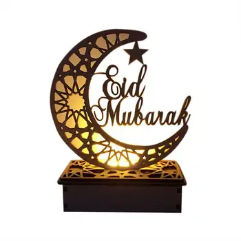 LED Ramazan Eid Mubarak Süslemeleri Lamba Ev İçin Ahşap DIY Masa Standı Ay Plak Kolye İslam Müslüman Olay Parti Malzemeleri