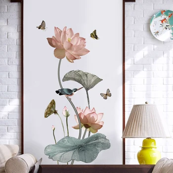 Lotus duvar çıkartmaları Çıkarılabilir DIY Çiçekler Kreş Dekor Duvar Çıkartmaları 3d Çiçek Kabuğu ve Sopa sanat Ev Duvarları için Yatak Odası