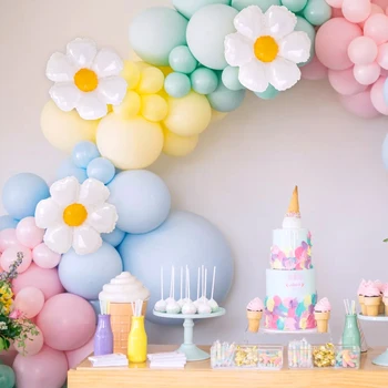 Macaron Şeker Lateks Balonlar Krizantem Folyo Balonlar Garland Kemerli Doğum Günü Partisi Düğün Dekor Kızlar Prenses Bebek Duş