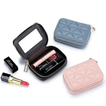 Mini Moda Hakiki Deri Kozmetik Çantası Elmas Taşınabilir Ruj Çanta Sikke Değişim saklama çantası kart tutucu Kadınlar için