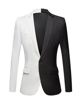 Moda Erkek Takım Elbise 2 renkli Dikiş Siyah Beyaz Ceket Blazer İş erkek Takım Elbise Düğün Adam Kostüm Sadece Bir Ceket + Kravat