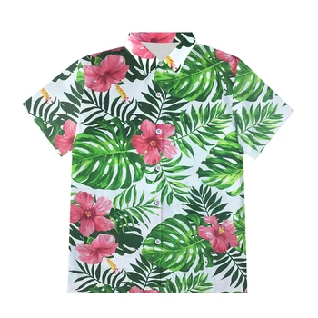 OGKB Erkek Hawaii Düğme Gömlek Erkek Rahat 3D Yaprak Baskılı Plaj Gömlek Kısa Kollu Gömlek Giyim Dropshipping AB / ABD Boyutu