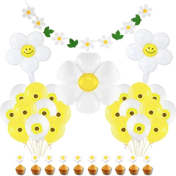 Papatya Çiçek Bebek Duş Doğum Günü Partisi Balonlar Güneş Ayçiçeği Balon Afiş Öğleden Sonra Çay Peluş Kek Toppers Dekorasyon