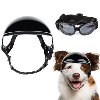 Pet Köpek Kask Gözlük Seti Uv Koruma Güneş Gözlüğü Motosiklet Güvenlik Şapka Ayarlanabilir Kemer İle Göz Kafa Koruması İçin