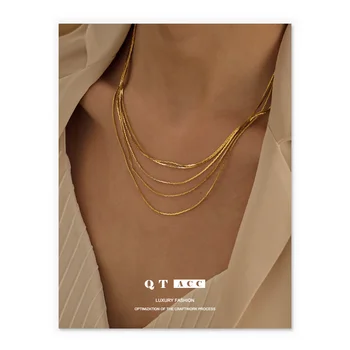 Pirinç kaplama ile 18 K gerçek altın, minimalist ve serin tarzı, moda tasarım anlayışı, çok katmanlı kolye kolye, yeni kadın