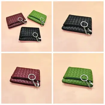 Pu Deri Örgü bozuk para cüzdanı Sevimli Mini Fermuarlı bozuk para kesesi Küçük kartlıklı cüzdan Seyahat