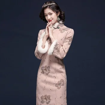 Qipao Geleneksel Çin Oryantal Elbise Kadın Cheongsam Seksi Modern çin elbisesi Qi Pao Kalın Kadın Kış Asya Elbise FF2518