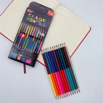 Renkli Kırtasiye Çift başlı Aksesuarları Ahşap Kalem Renk 24 renkli kalem seti Kurşun 12 adet Ofis Kalemler Okul Kaynağı