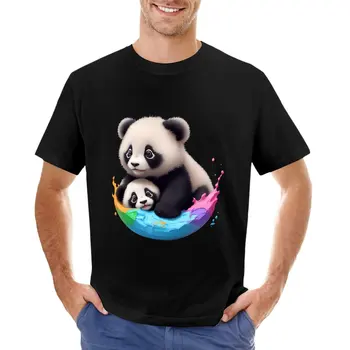 sevimli ve sevimli iki panda yavrusu Renkli oynak T-Shirt yaz üst erkek grafik t-shirt paketi