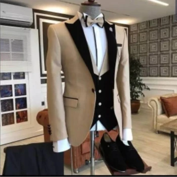 Slim Fit İtalyan Takım Elbise Seti Erkekler için 3 Parça Özel Ceket Yelek ve Pantolon Tepe Yaka Blazer Damat Smokin Düğün Parti Kıyafetleri