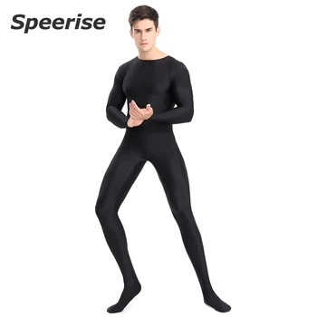 SPEERISE Erkekler Unitard Spandex Tek Parça Tam Vücut Unisex Zentai Siyah Sıska Cosplay Kostümleri Cadılar Bayramı Tulum Ayaklı Fermuar