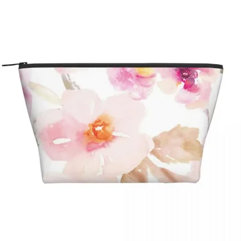 Suluboya Pembe Mor Çiçek Trapez Taşınabilir Makyaj Çantaları Günlük saklama çantası Kozmetik Çantası Seyahat Tuvalet Takı Çantası
