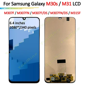 Süper AMOLED Samsung Galaxy M30s LCD M307 M307FN Ekran dokunmatik ekranlı sayısallaştırıcı grup Samsung M31 M315 LCD