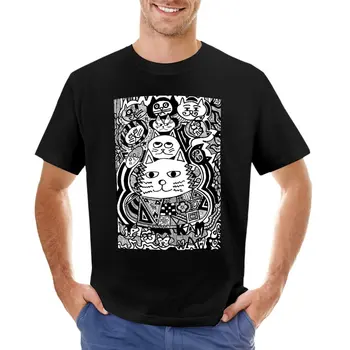 Topaklı Kedi Doodle ve Zentangle Sanat T-Shirt erkek beyaz t shirt erkek egzersiz gömlek