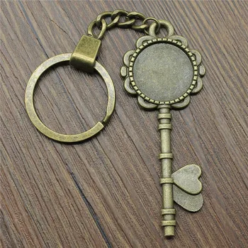 Vintage Antik Bronz Renk Fit 20mm Yuvarlak Anahtar Tarzı Cameo Cabochon Boş Anahtarlık Anahtarlık DIY Takı Yapma Aksesuarları