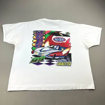 Vintage Sürükle Yarış T-Shirt Erkek XXL Beyaz Arabalar Sıcak Çubuklar 90s erkek t shirt