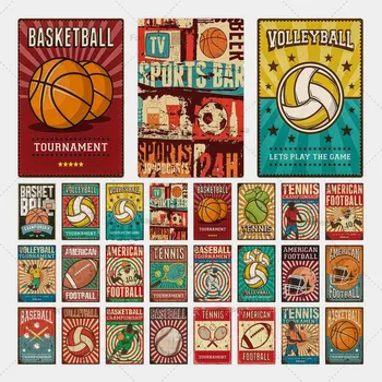 Vintage Top Metal Tabela Basketbol Voleybol Duvar Sanatı Plak Tabela Retro Duvar Dekor Adam Mağara Spor Salonu Ev Dekorasyon