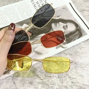 Vintage Şeker Renk Kare Güneş Gözlüğü Kadın Lüks Marka Küçük Dikdörtgen güneş gözlüğü Kadın Degrade Şeffaf Ayna