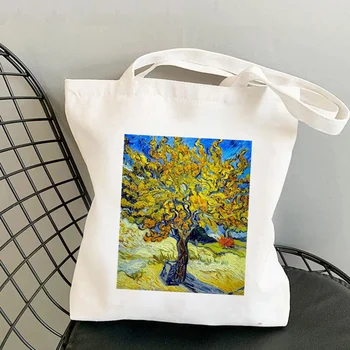 Yeni Alışveriş Van Gogh Yağlıboya Tuval Alışveriş Çantası Kız Çanta Tote Omuz Bayan Çantası Tote Çanta Kadınlar için yeniden kullanılabilir poşet