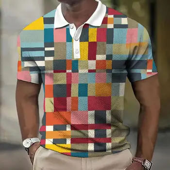 Yeni Erkek Lüks Premium POLO erkek t-shirtü Ekose Desen Polo Yaz Moda Kısa Kollu Üst Büyük Boy T Shirt Erkek Giyim