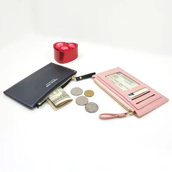 Yeni erkekler ve kadınlar PU deri küçük kart tutucu bozuk para cüzdanı basit fermuarlı el çantası mini ultra ince kart tutucu tatil hediye