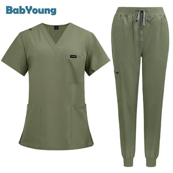 Yeni Hastane tıbbi fırça Takım Elbise Üniforma Kadın Erkek Scrubs Seti Güzellik İş Elbiseleri Hemşire Aksesuarları Diş Cerrahisi Takım Elbise Yeşil