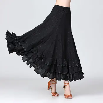 Yeni Stil Kadın Modern dans eteği Uzun Pullu Standart Büyük Salıncak dans kostümü İspanyol Flamenko Balo Salonu Etek Vals Dans Giyim