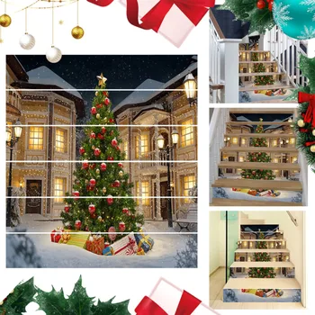 Yeni Ürün Noel Yaratıcı Merdiven Çıkartmalar 3d Noel Ağacı Koridor Merdiven Yenileme Dekorasyon duvar çıkartmaları #t2g