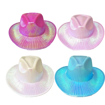 Yenilik parlak renk Cowgirl şapka ile Glitter ışık-Up pembe
