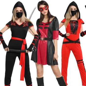 Yetişkin Karnaval Ninja Cosplay Kostümleri ile Maske Kemer Kadın Erkek Savaşçı Noel Parti Elbise Takım Elbise Hiçbir Silah