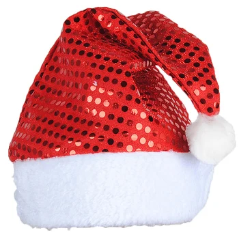 Yetişkinler için Noel Şapkaları Sparkle Pullu Noel Baba Şapkaları Parti Noel Baba Peluş Süslemeli Kapaklar