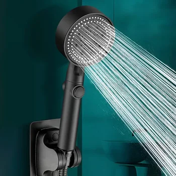 Yüksek Basınç 5 Modu Ayarlanabilir Duş Başlığı Su Tasarrufu Siyah Duş Tek anahtar Durdurma Su Masaj Eko Duş Banyo Aksesuarları