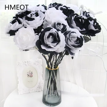 Yüksek Simülasyon Gül Siyah Beyaz Gül Sahte Çiçek Düğün Çiçek Düzenleme Ev Dekorasyon yapay çiçek Arka Plan Düzeni