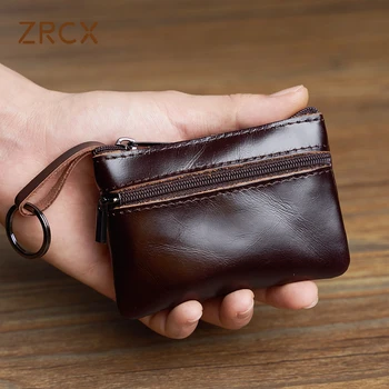 ZRCX erkek Retro deri kartlık Kafa Katman Dana bozuk para cüzdanı El Yapımı Fermuar cüzdan bulucu Durumda Araba Anahtarı Durum