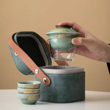 Çin Tarzı Seyahat Çay Seti, Seladonlar Kapak Kase Küçük Set, Bir Pot, Üç Bardak, Hızlı Müşteri Fincan, taşınabilir Kung Fu Çay Makinesi