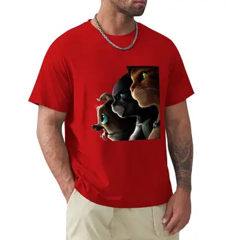 Çizmeli kedi T-Shirt gömlek grafik tees çabuk kuruyan yeni baskı T-Shirt erkekler için pamuk