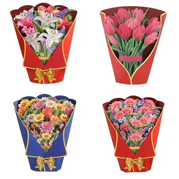 Çiçek Çiçeği Buket-Up Kart anneler Günü İçin 3D Çiçek Buketi Kartları Çiçek Sepeti Tebrik Kartı