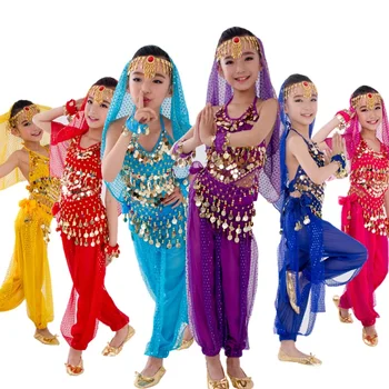 Çocuk oryantal dans kostümü Karnaval Mısır Takım Elbise Kemer Çocuklar Hindistan Dans Giyim Kızlar Bollywood Performans Oryantal Dans Kumaş Seti