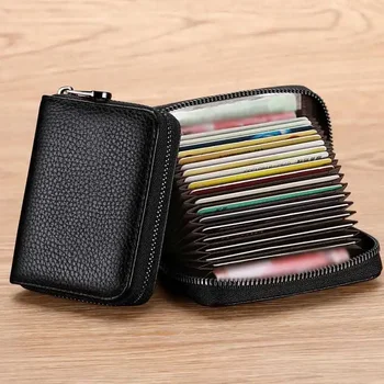 Çok Yuvalı kart tutucu Vintage Küçük cüzdan Kadın Erkek İş Bankası Kredi kart çantası Erkek bozuk para kesesi Katı Deri Fermuar Cüzdan