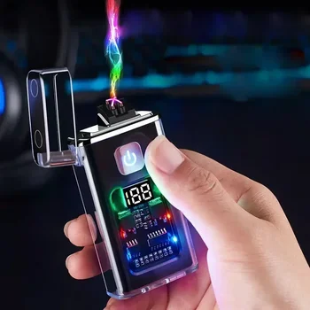 Şık USB Şarj Edilebilir elektrikli çakmak Serin Rüzgar Geçirmez Çift ARK Plazma Çakmak Erkekler için Açık Kamp Gadgets ateş başlatıcı