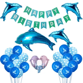 1 takım Yunus Tema Doğum Günü Partisi Balonlar Dekor Okyanus Deniz Yaşamı Afiş Sevimli Derin deniz balığı Balon Çocuklar Bebek Duş Globos Oyuncaklar
