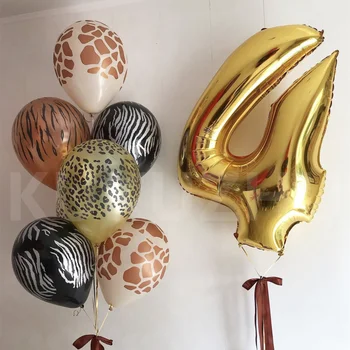 10 adet Mutlu Doğum Günü Altın Folyo Numarası Balonlar Hayvan Lateks Balonlar Parti Süslemeleri Vahşi Bir İki Yıl Balonlar Malzemeleri Globos