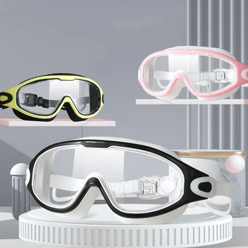 2 adet Büyük Çerçeve yüzme gözlükleri Yetişkinler Kulak Tıkacı ile Yüzmek Gözlük Erkekler Kadınlar Profesyonel HD Anti-sis Gözlük Silikon Gözlük