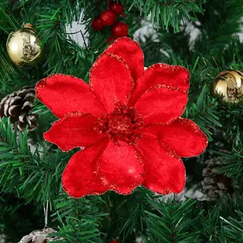 2 Adet Glitter Yapay Noel Çiçek DIY Çelenk Dekorasyon Simülasyon Atatürk Çiçeği Sequins Kumaş Çiçek Noel Ağacı Kolye