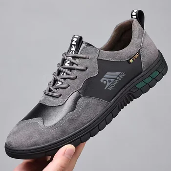 2023 Erkek Gerçek Deri yürüyüş ayakkabısı Erkek Kurulu Ayakkabı Sonbahar Yeni Stil Nefes erkek Bezelye Ayakkabı İngiliz Sneakers