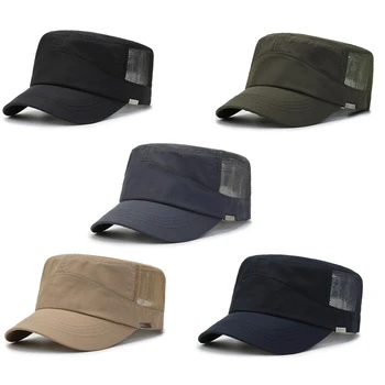 2023 Klasik Düz Üst Erkek Kapaklar Ordu Şapka Ayarlanabilir Kap Bahar Yaz Nefes Örgü Askeri Şapkalar Erkekler İçin