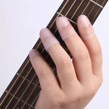 4 adet Ultra ince Sol El Gitar Parmak Koruyucu Silikon Parmak Koruma Kapağı El Parmak Koruma Gitar Aksesuarları