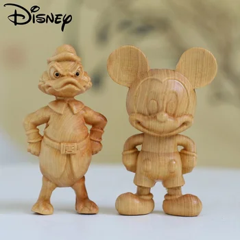 7.5 cm Disney Mickey Mouse Donald Ördek Yaratıcı Oyma Süsler Mini Ahşap El Sanatları Masa Dekorasyon Karikatür Kawaii Figürler